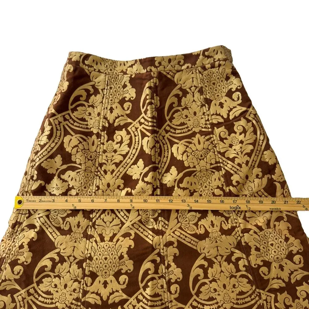 Yoana Baraschi Midi Skirt 2 Brown Gold Damask Brocade Jacquard A Line Holiday